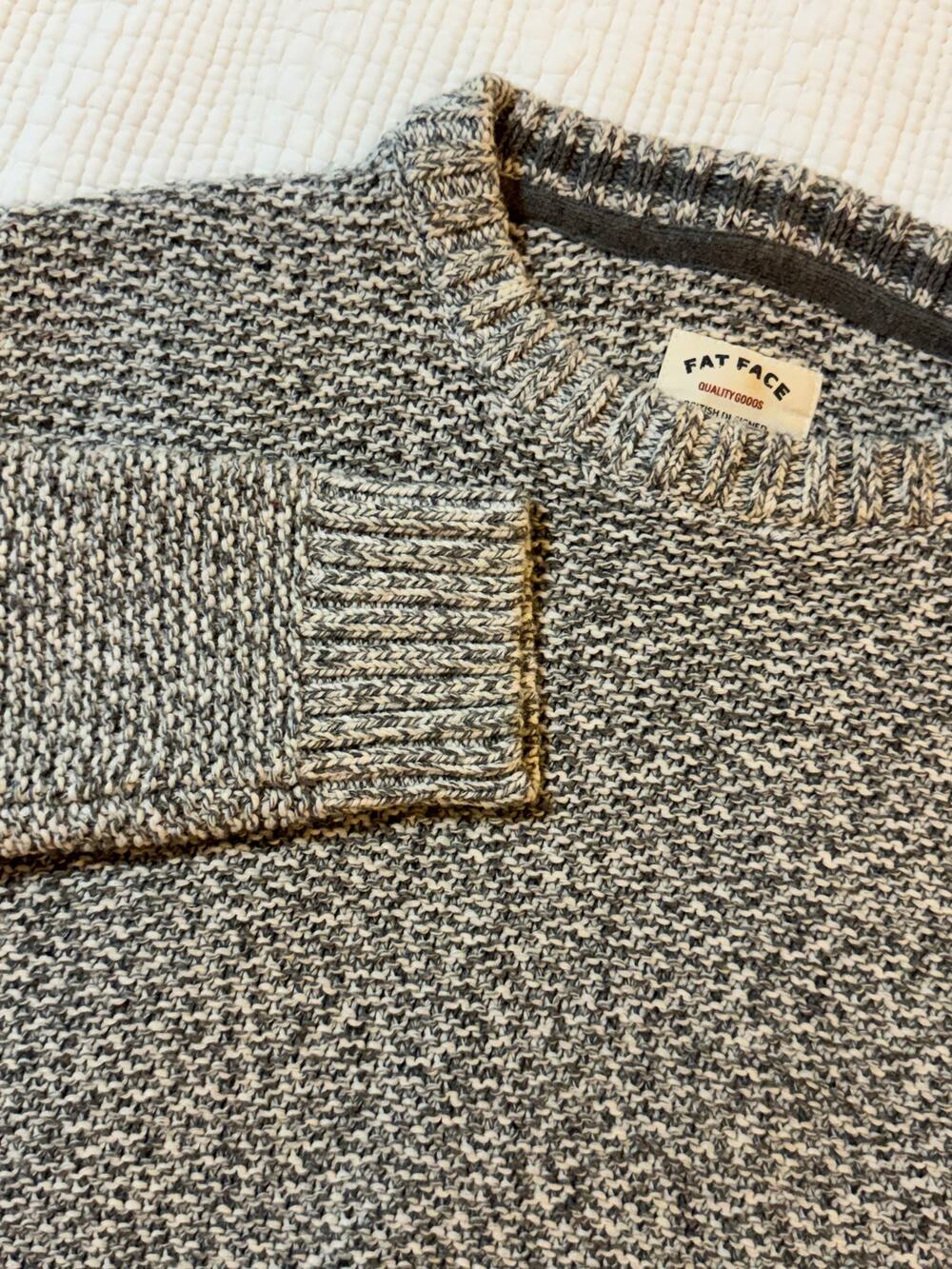FatFace Men's Gray Marl Textured Knit Sweater Size L Grandpacore Gorpcore Cozy